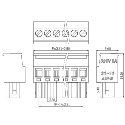 3,81 mm Pitch Guide Rail Type männliche und weibliche Plug-in-Terminals